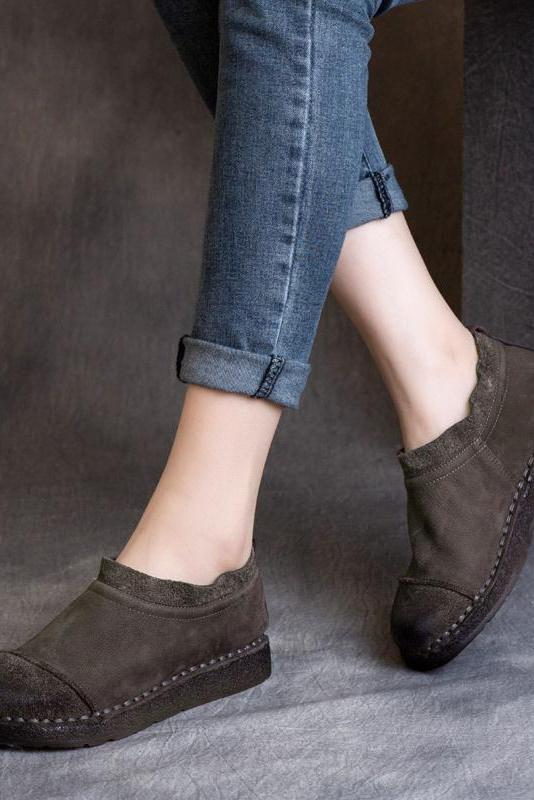 Retro Pure Color Leather Flat Shoes