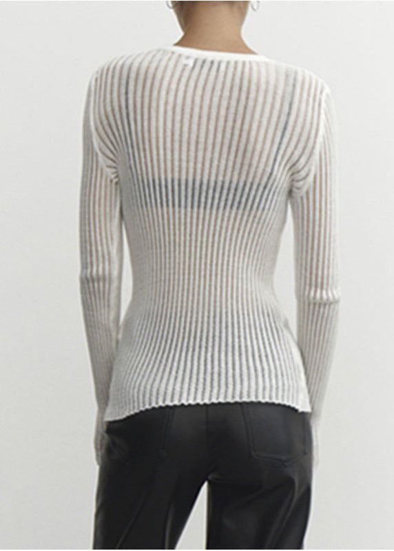 White O Neck Thin Breathable Knit Top Spring