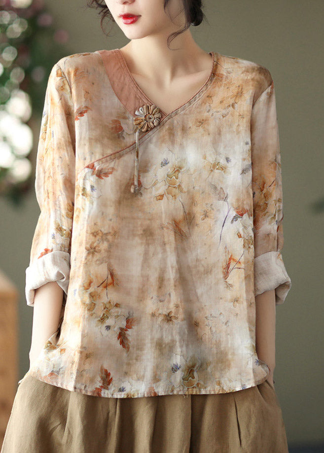Fine Khaki Linen Blouse Tops Summer