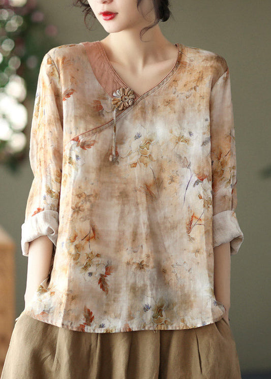 Fine Khaki Linen Blouse Tops Summer