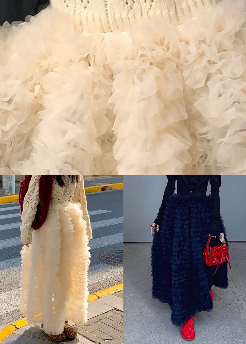 Black High Waist Tulle Maxi Skirts Ruffled