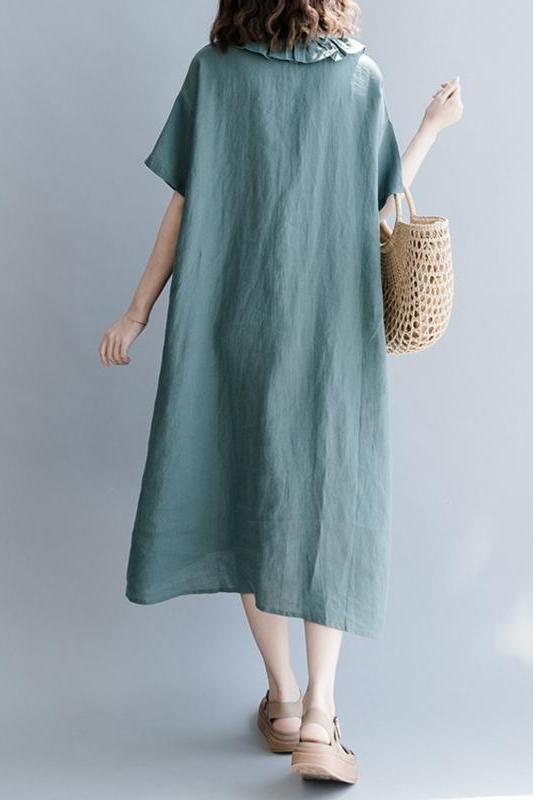 Cotton Linen Dresses With Sleeves Loose Clothes