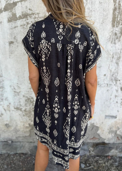 Beige Peter Pan Collar Print Cotton Shirts Dress Summer