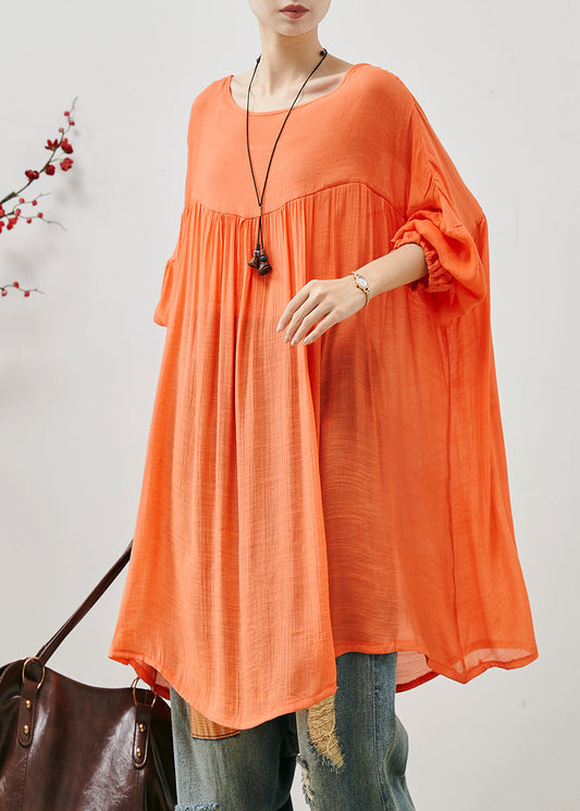 Orange Oversized Lace Up Cotton Tops Fall
