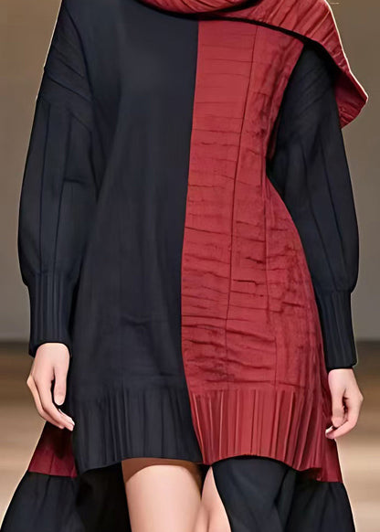 Black Patchwork Red Low High Design Maxi Dresses Fall