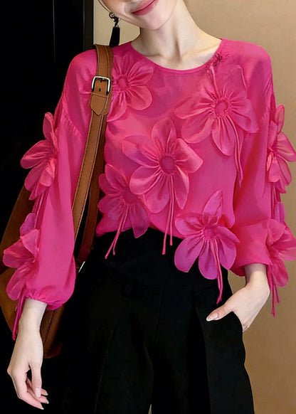Rose O-neck Chiffon Top Spring