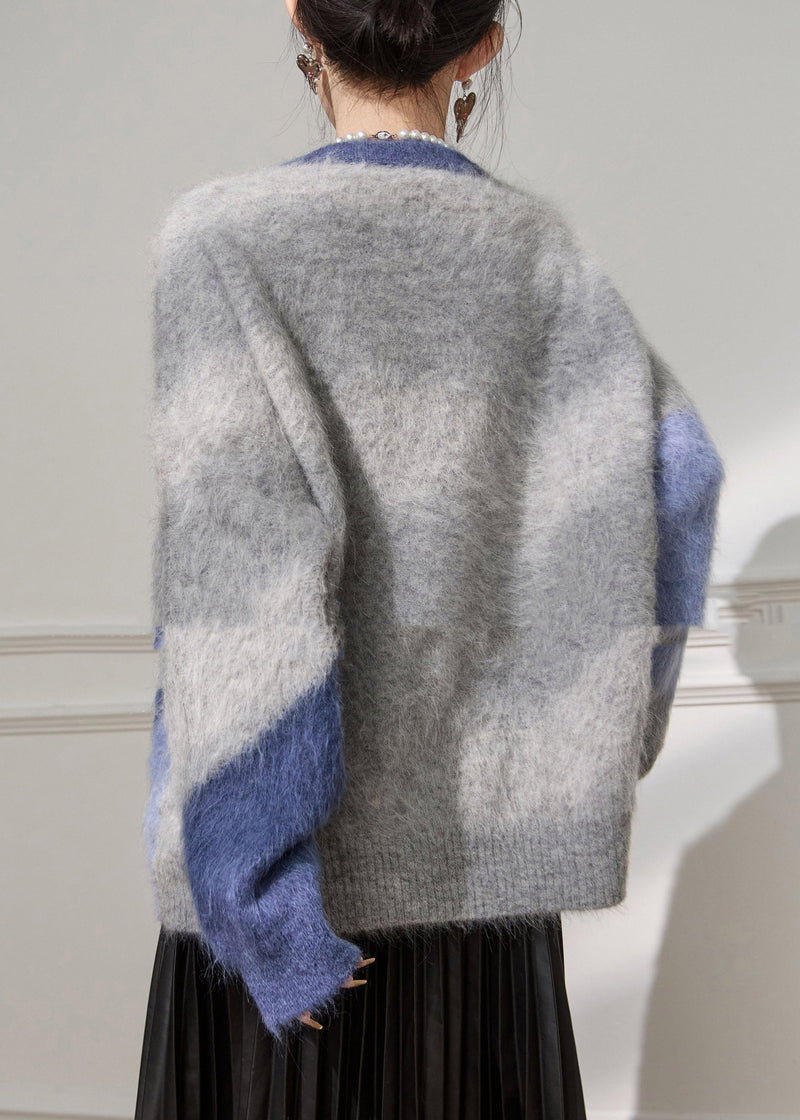 Colorblock Patchwork Cozy Cotton Knit Sweater Tops Spring