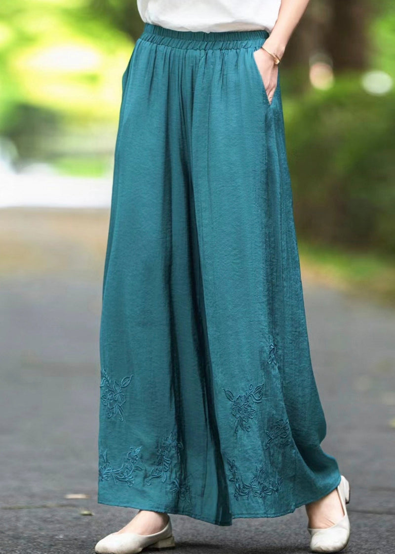 Handmade Brown Elastic Waist Pockets Silk Pants Summer