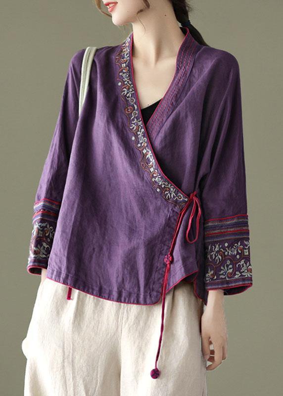 Indigo Embroidered Long Sleeve Linen Shirt