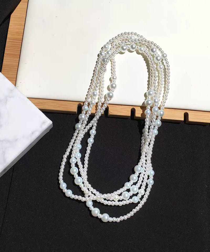 White Sterling Silver Pearl Sweater Necklace