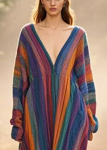 Rainbow Oversized Striped Cotton Long Dresses Spring
