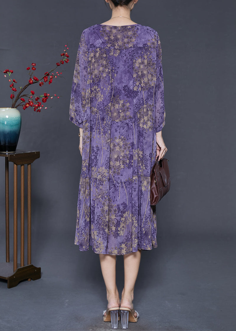 Purple Print Chiffon Dresses Oversized Exra Large Hem Spring