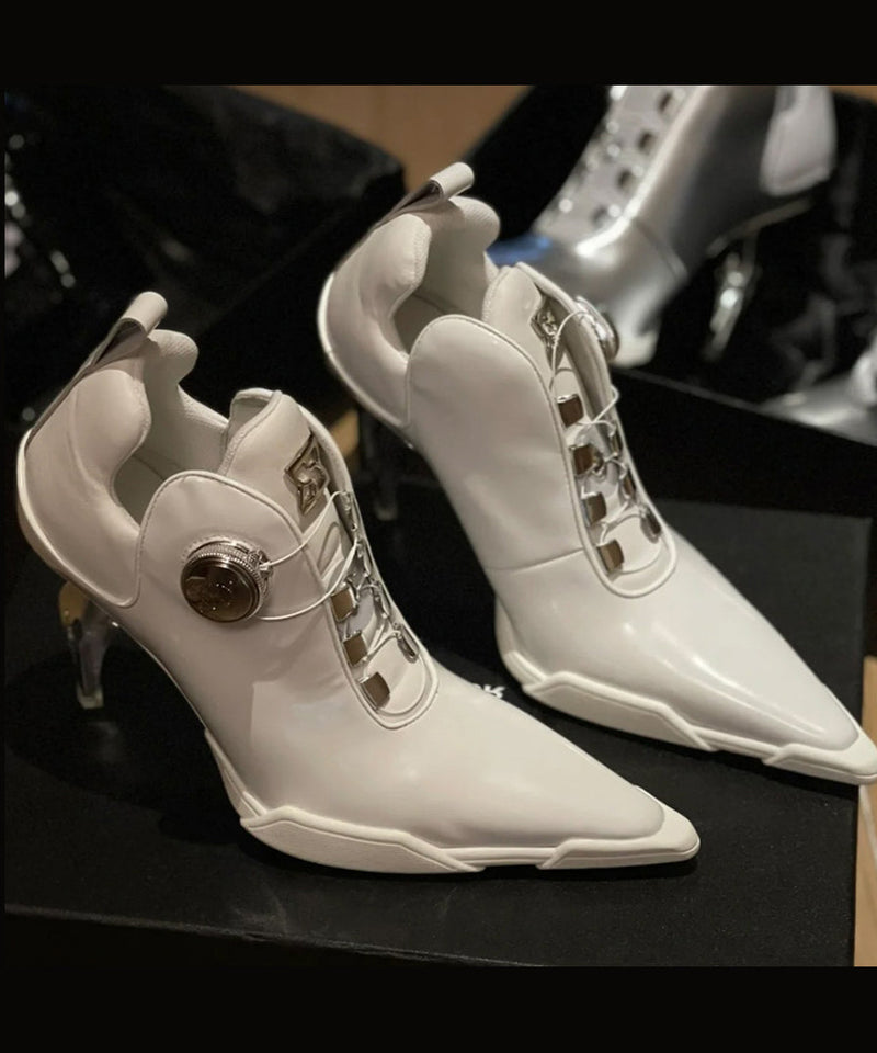 Style Silver Splicing High Heel Boots Pointed Toe