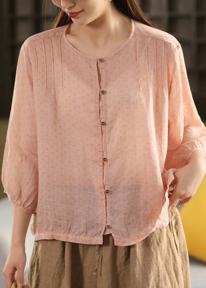 Yellow O Neck Button Linen Top Summer