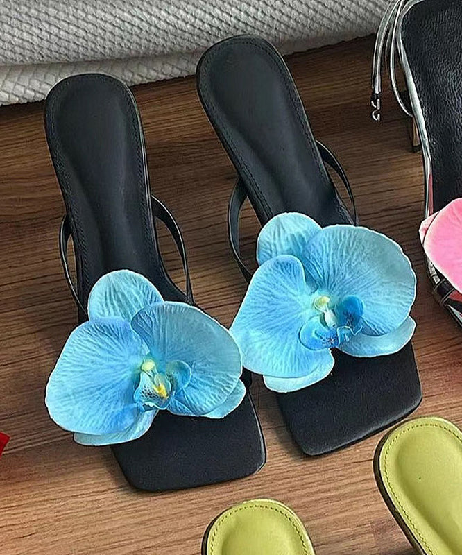Green Handmade Splicing High Heels Slide Sandals