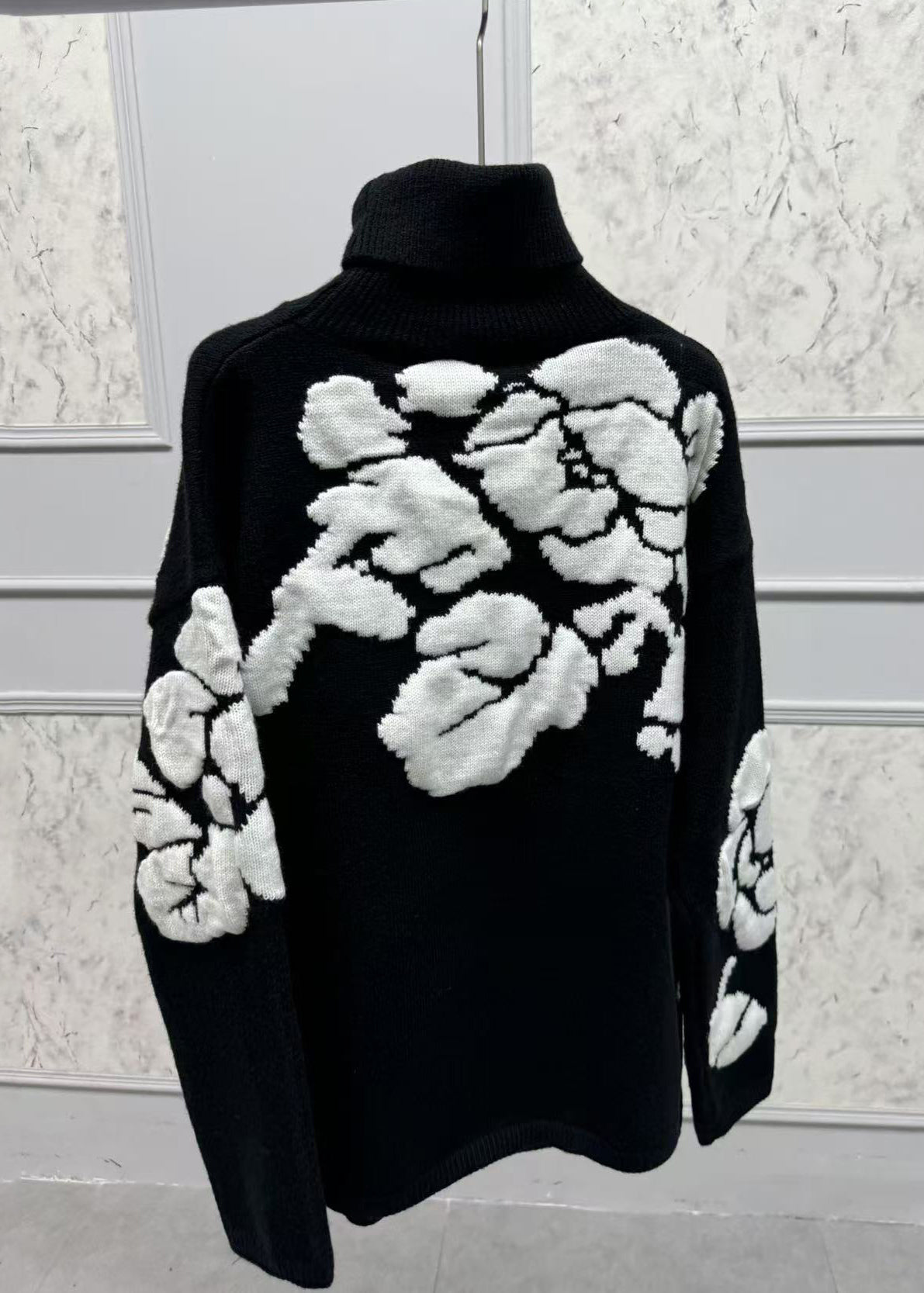 Jacquard Black Turtleneck Wool Knit Sweaters Winter