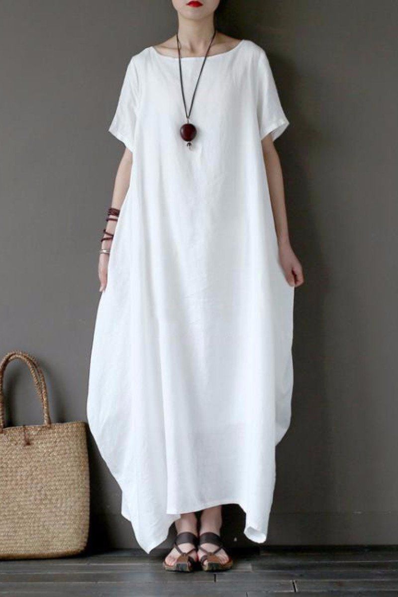 White Linen Summer Maxi Dresses