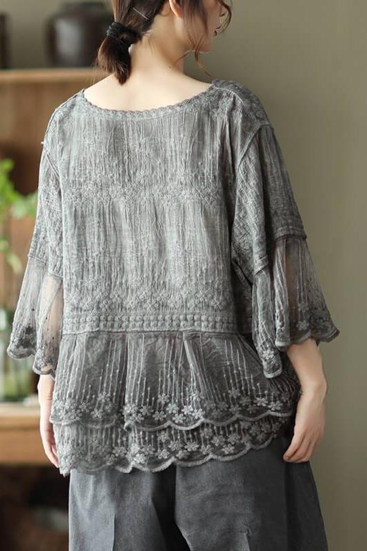 V Neck Lace Embroidered Shirt