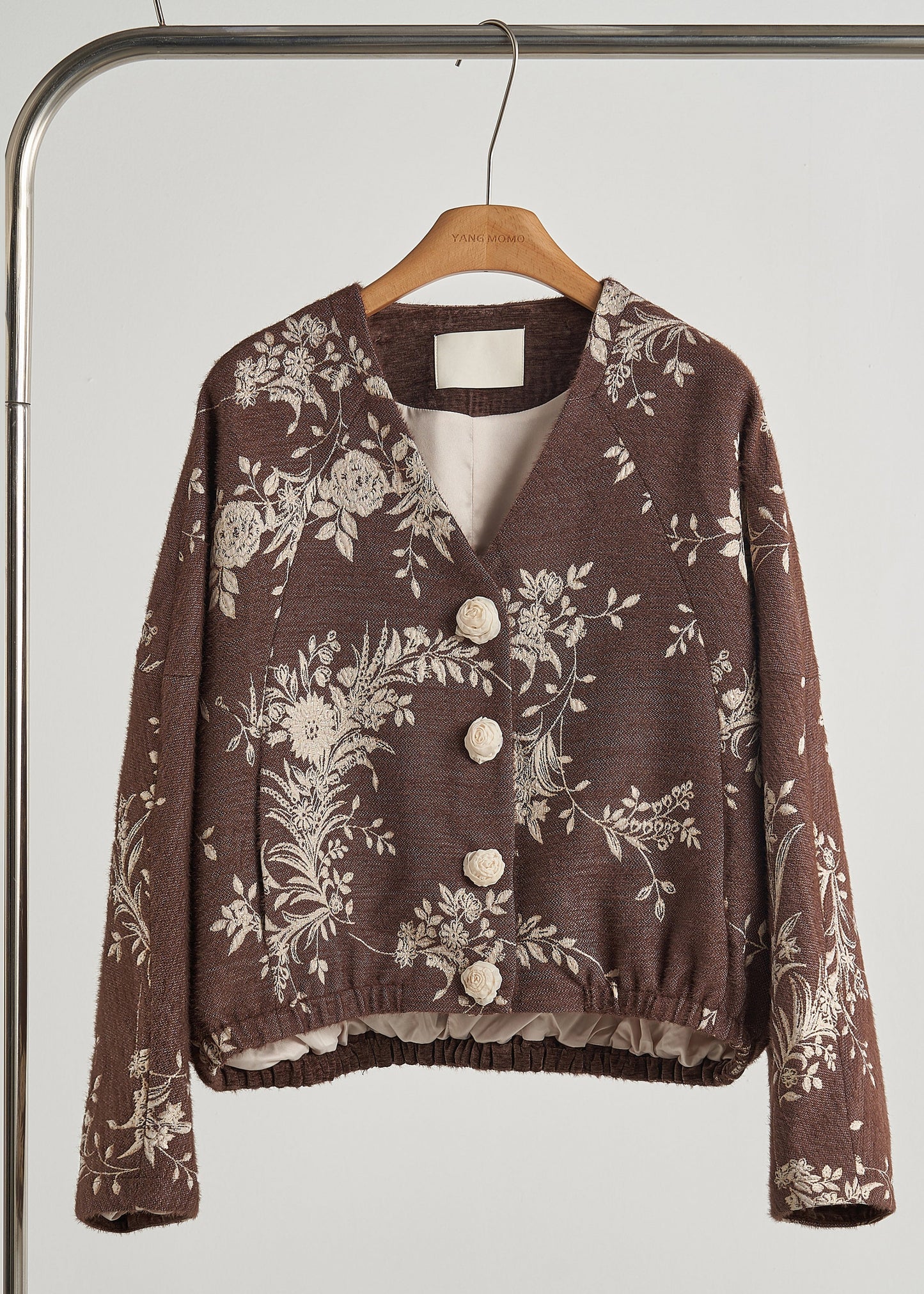 Brown Embroidered Decorated Cotton Jackets Fall