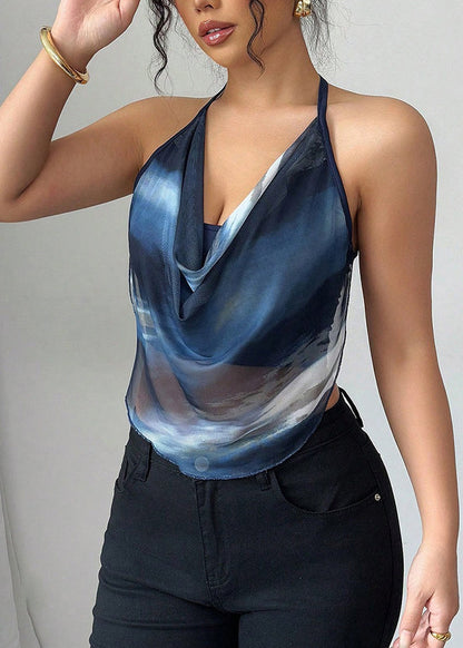 Summer Strap Mesh Hanging Neck Tank Top