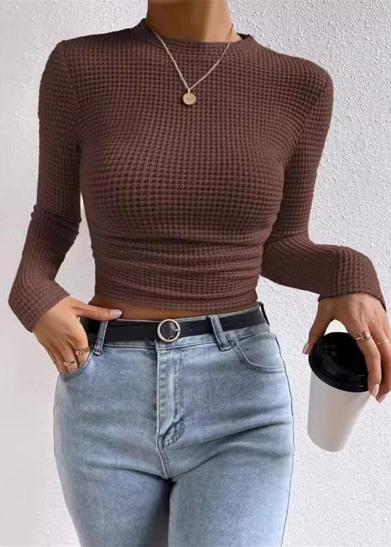 Versatile Apricot O-neck Slim Fit Cotton T Shirt Spring