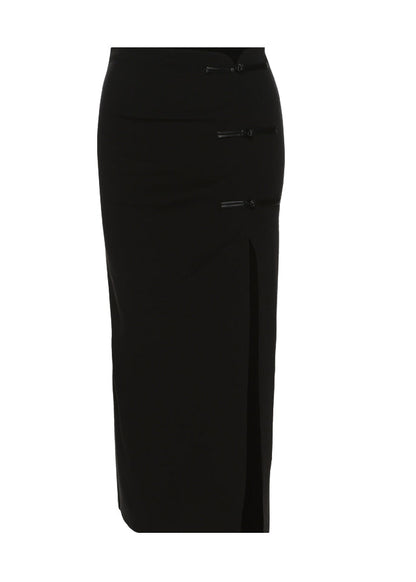 Black High Waist Side Open Chinese Button Skirt Summer