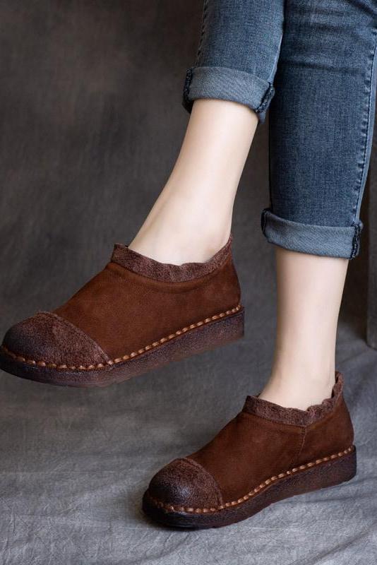Retro Pure Color Leather Flat Shoes
