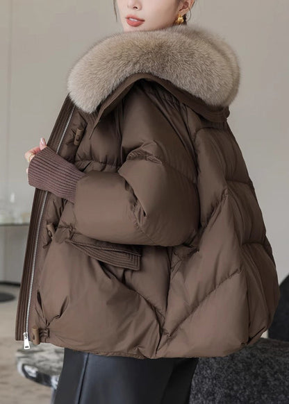 Coffee Pockets Fur Collar Fine Cotton Filled Coats Winter