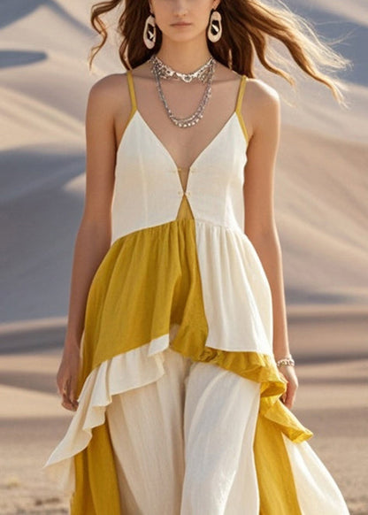 White Asymmetrical Patchwork Cotton Cami Dress Summer