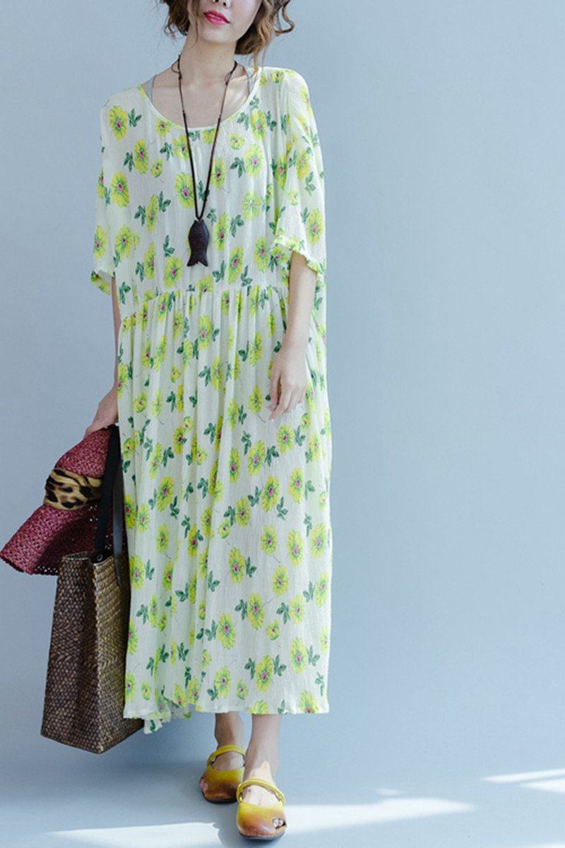 Green a Little Flower Holiday Summer Dresses Clothing Q