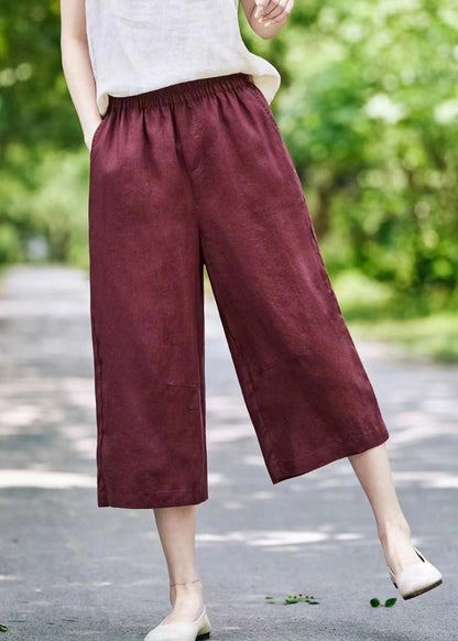 Mulberry Pockets Elastic Waist Linen Crop Pants Summer