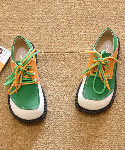 Green Lace Up Splicing Flat Shoes for