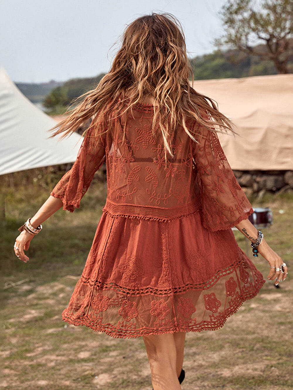 Loose Lace Beach Vacation Bikini Cover-up Dress