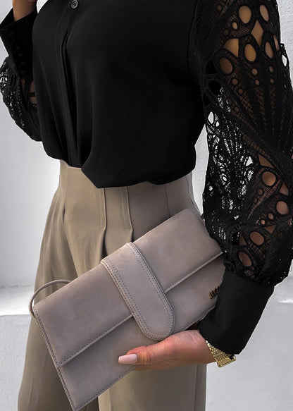 Style White Hollow Out Lace Patchwork Chiffon Shirt Tops Fall