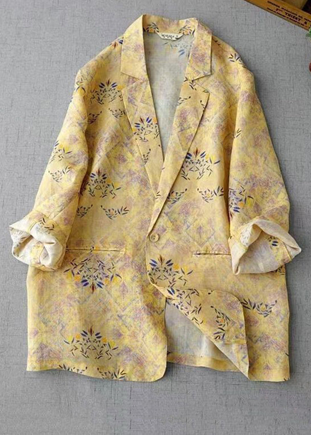 Green Notched Print Coats Long Sleeve