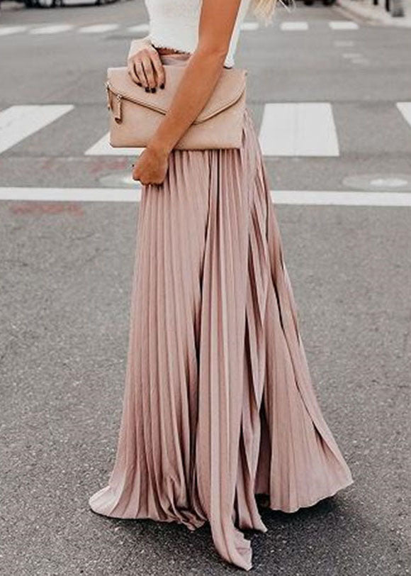 Pink High Waist Wrinkled Chiffon a Line Skirts Summer