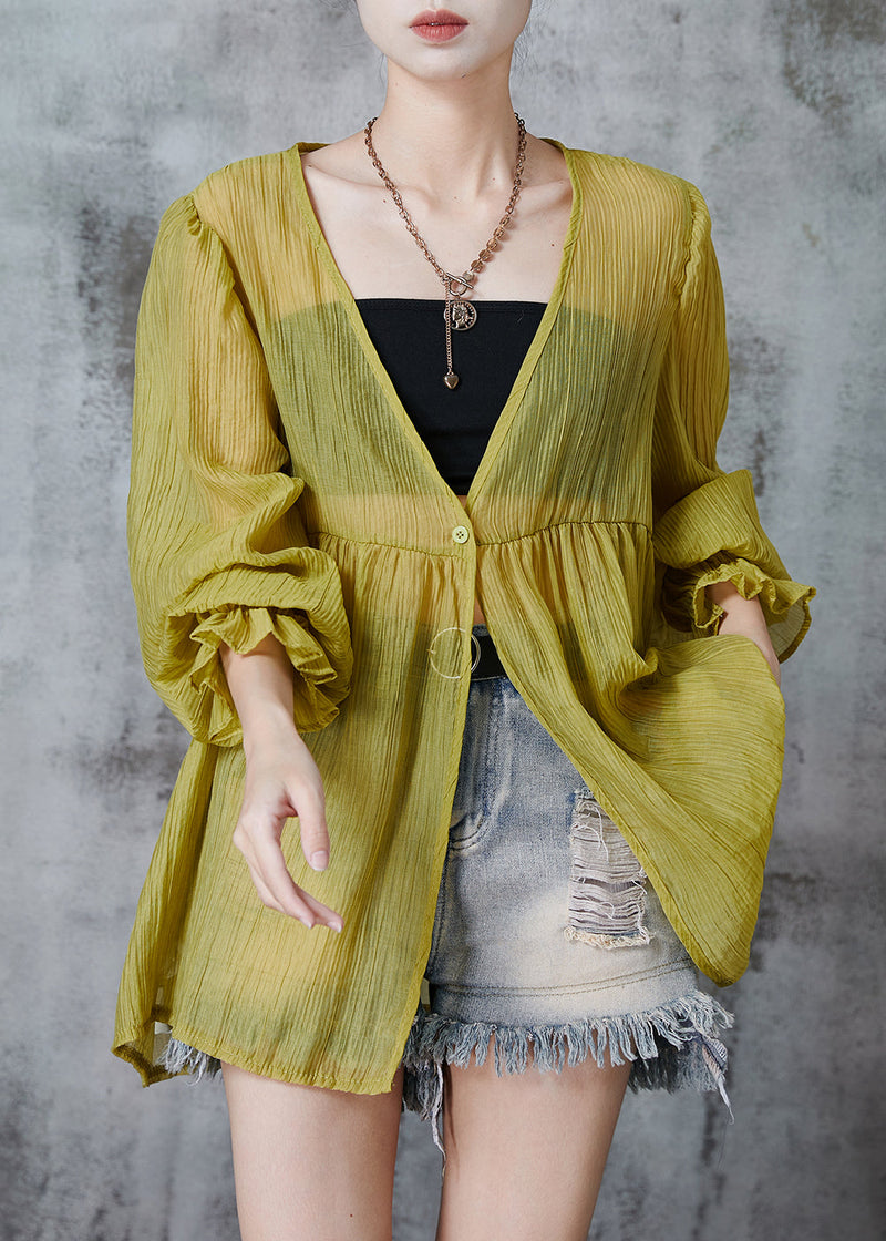 Modern Yellow Oversized Chiffon Upf 50+ Coat Summer