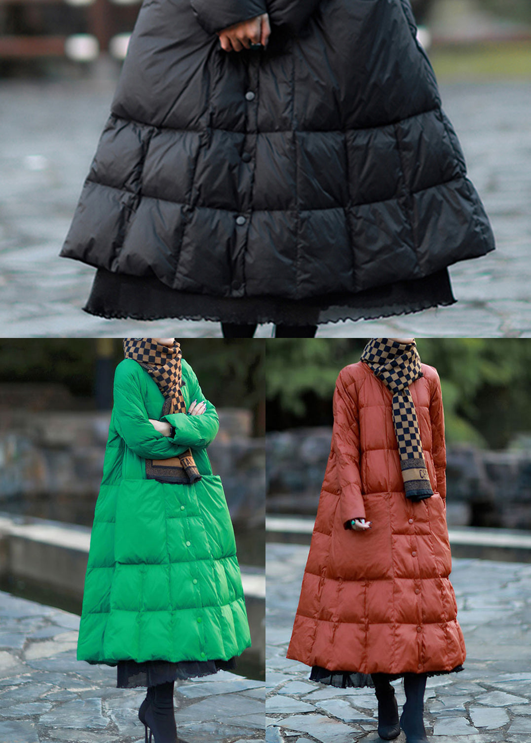 Black Oversized Pockets Duck Down Coat Winter