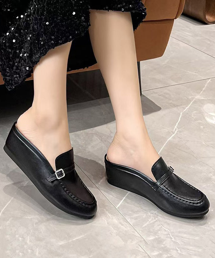 Silver Wedge Faux Leather Splicing Slide Sandals