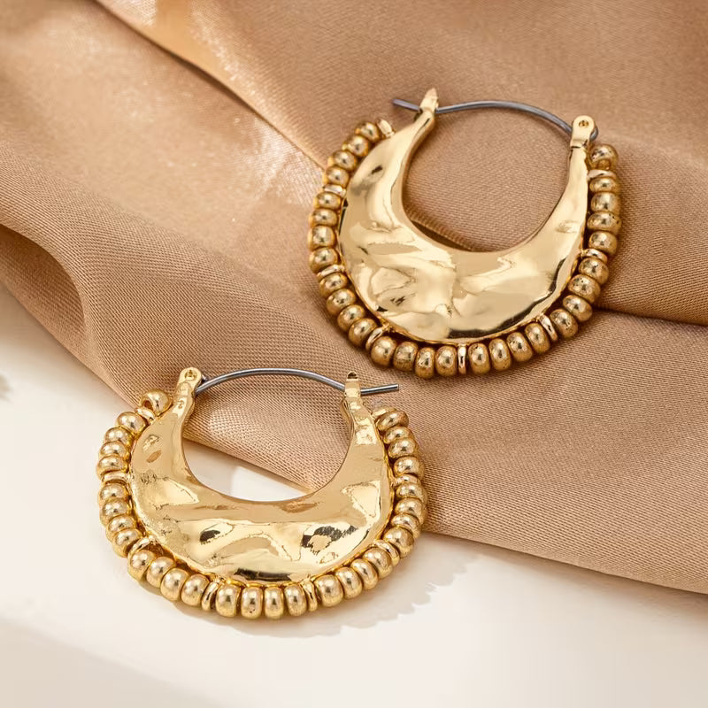 Crescent Moon Beaded Hoop Earrings