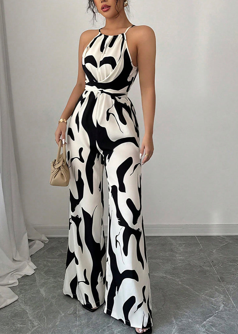 European and American Style Zebra Pattern Strap Jumpsuit