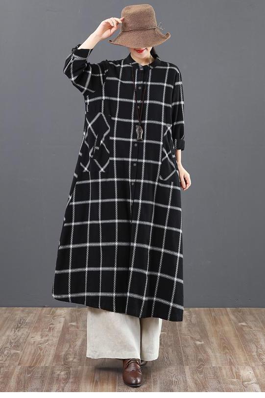 A Linen Cotton Plaid Shirt Dresses