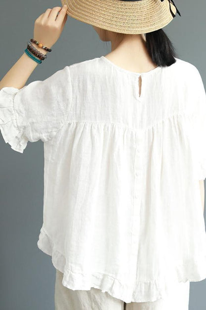 Loose Pure Color Button Down Shirt Summer Blouse