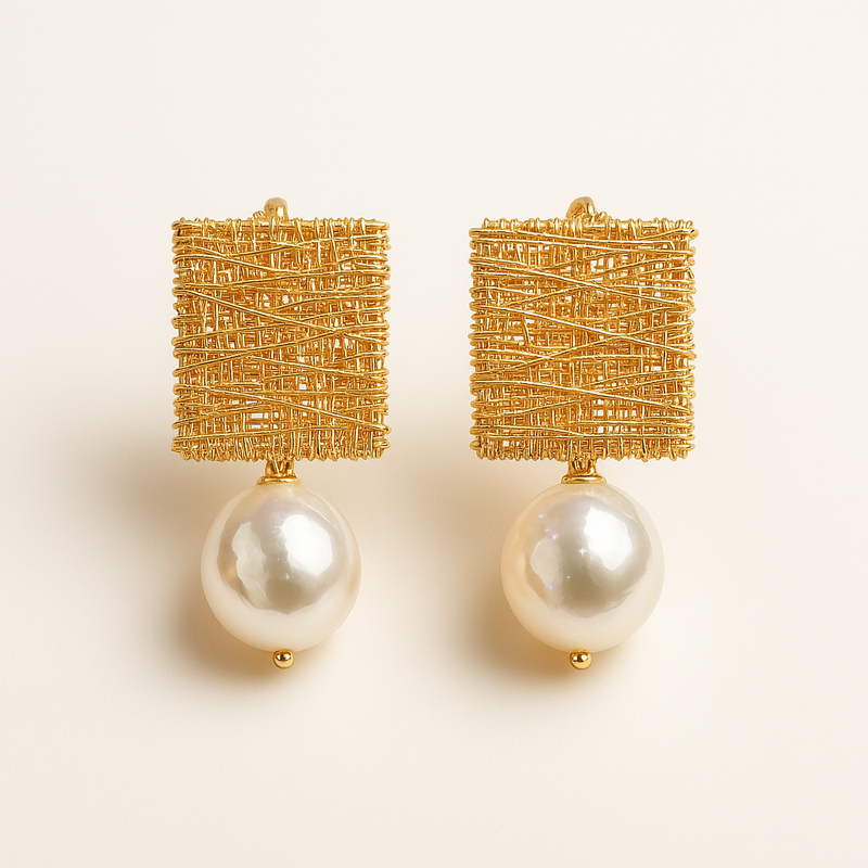 Golden Threads With Pearls Earrings