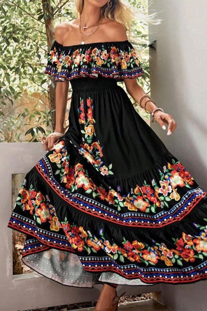 Frenulum Off the Shoulder Printed Dresses