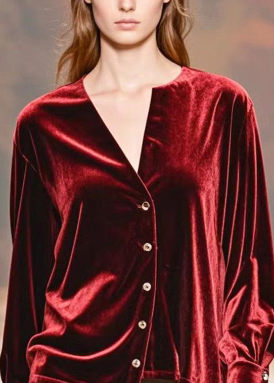 Mulberry Asymmetrical Design Silk Velour Shirt Fall