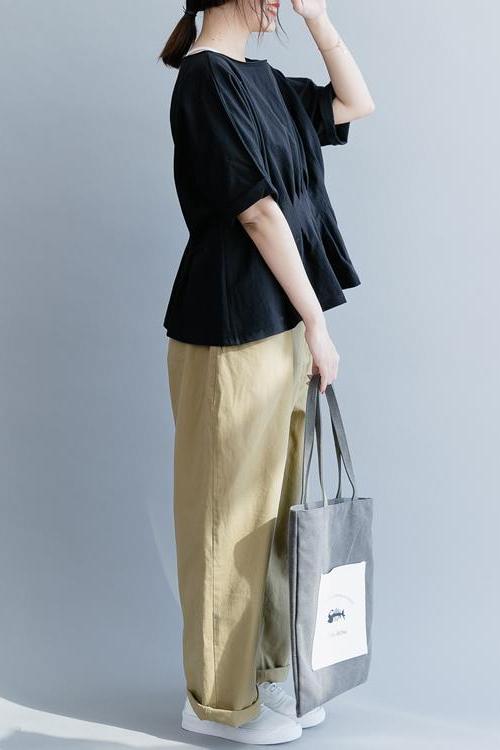 White and Black Cotton Shirt Loose Summer Tops