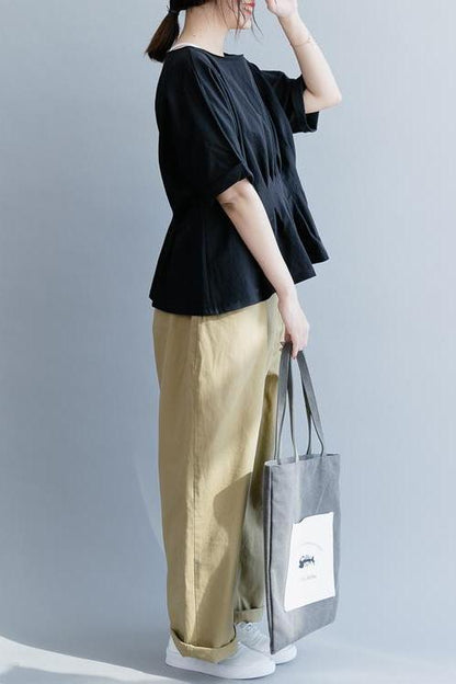 White and Black Cotton Shirt Loose Summer Tops