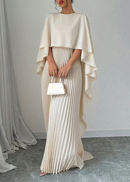 Beige Asymmetrical Patchwork Long Dress Batwing Sleeve