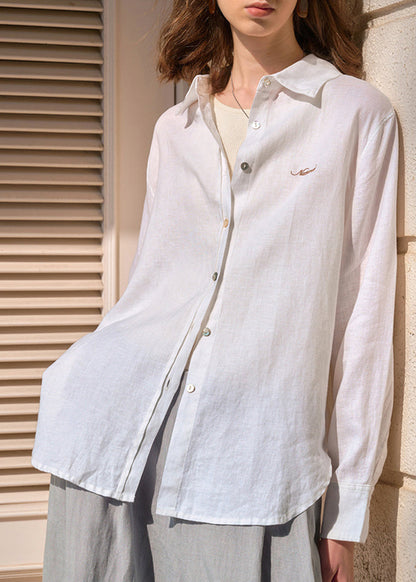 Italian White Peter Pan Collar Embroidered Cotton Blouses Summer
